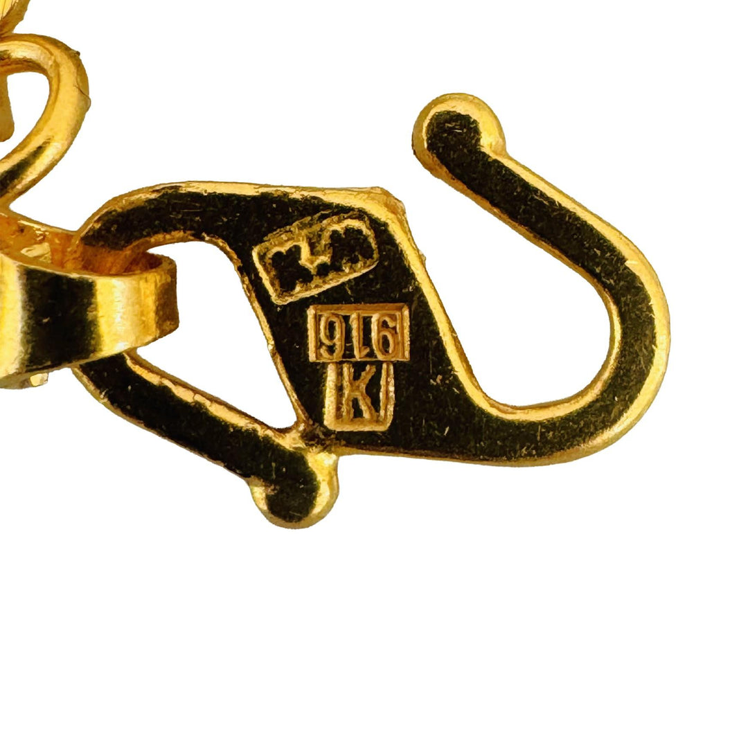22k Yellow Gold 6.1g Solid Squared Snake Link Heart Charm Bracelet 6.25"