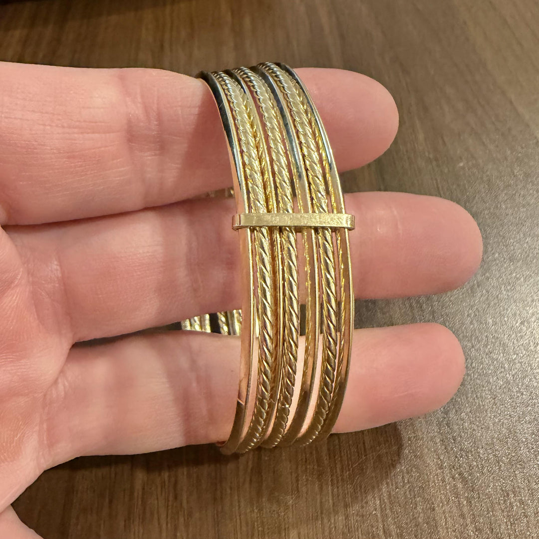 Set of Seven 14k Yellow Gold 11.8g Hollow Connected Bangle Bracelets 8"