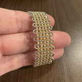 18k Yellow and White Gold 27g Beaded Flex Cuff Bracelet Italy 6.5"