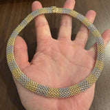 14k Yellow and White Gold 37.6g Heavy Ladies 11mm Mesh Link Necklace 17"