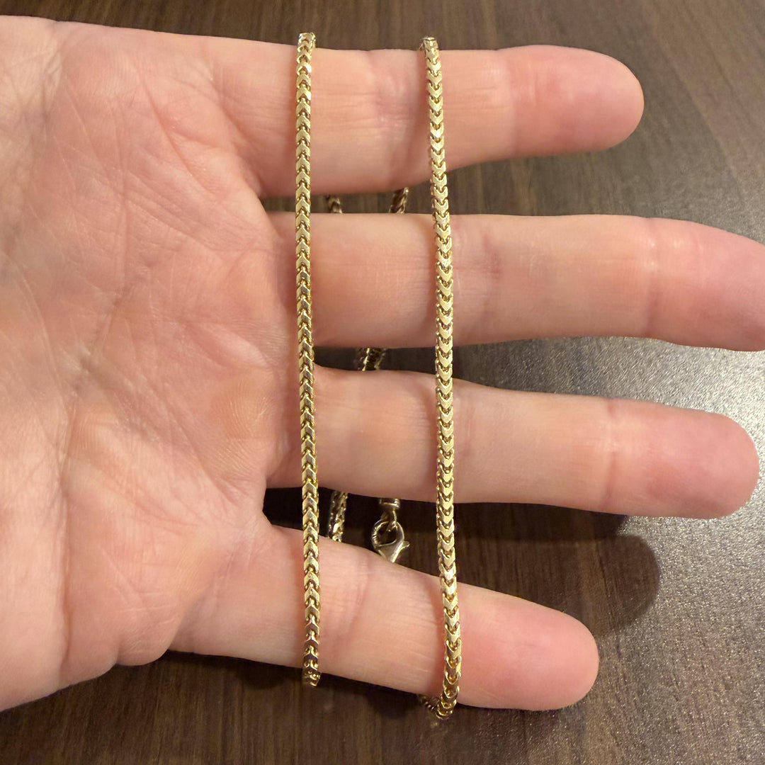 14k Yellow Gold 20g Solid 2.5mm Squared Franco Link Chain Necklace Italy 20"