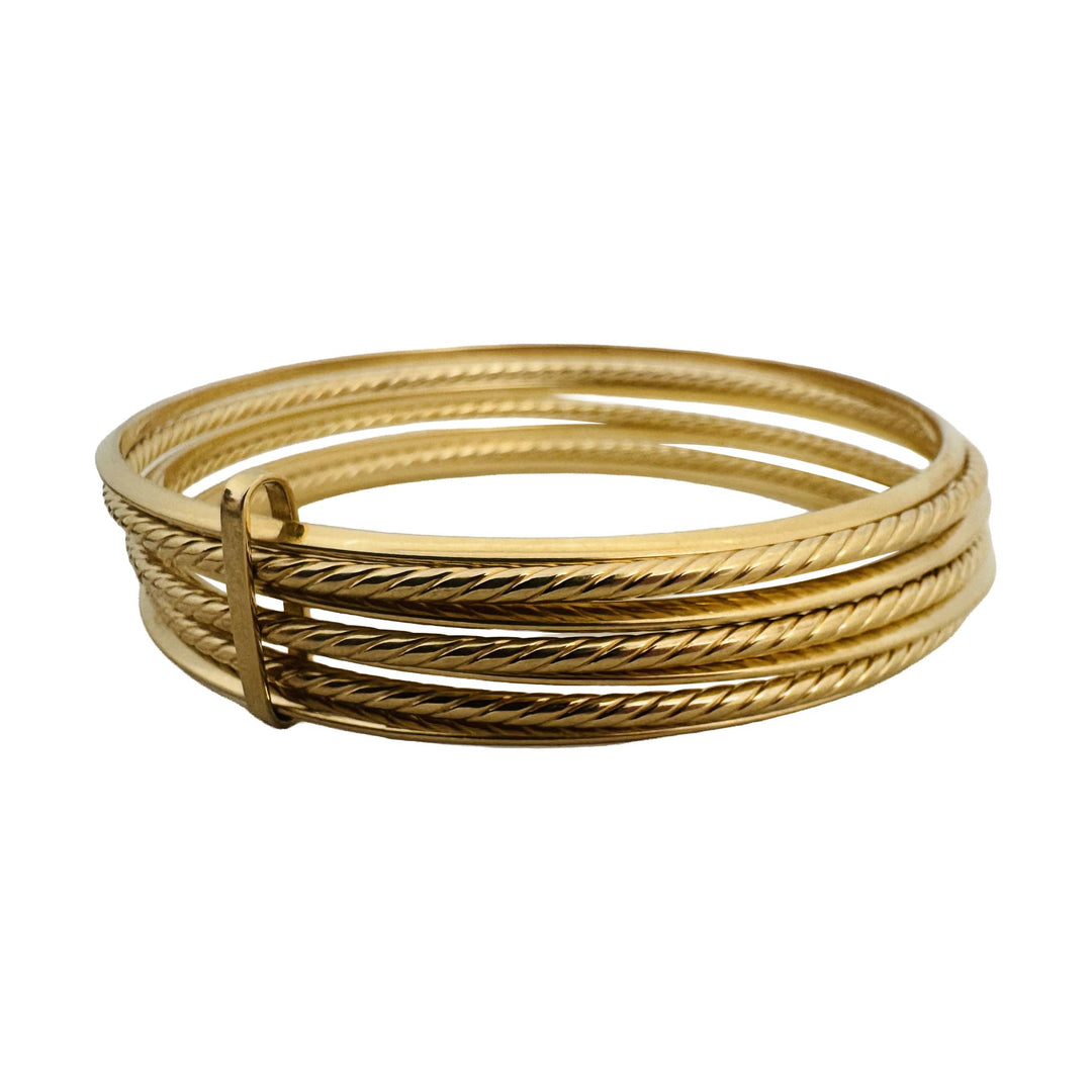 Set of Seven 14k Yellow Gold 11.8g Hollow Connected Bangle Bracelets 8"