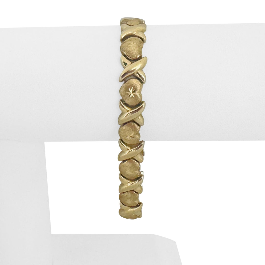 14k Yellow Gold 11g Vintage 9mm XO Hugs and Kisses Link Bracelet 7.5"