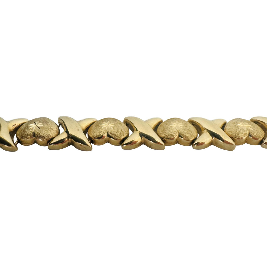 14k Yellow Gold 11g Vintage 9mm XO Hugs and Kisses Link Bracelet 7.5"