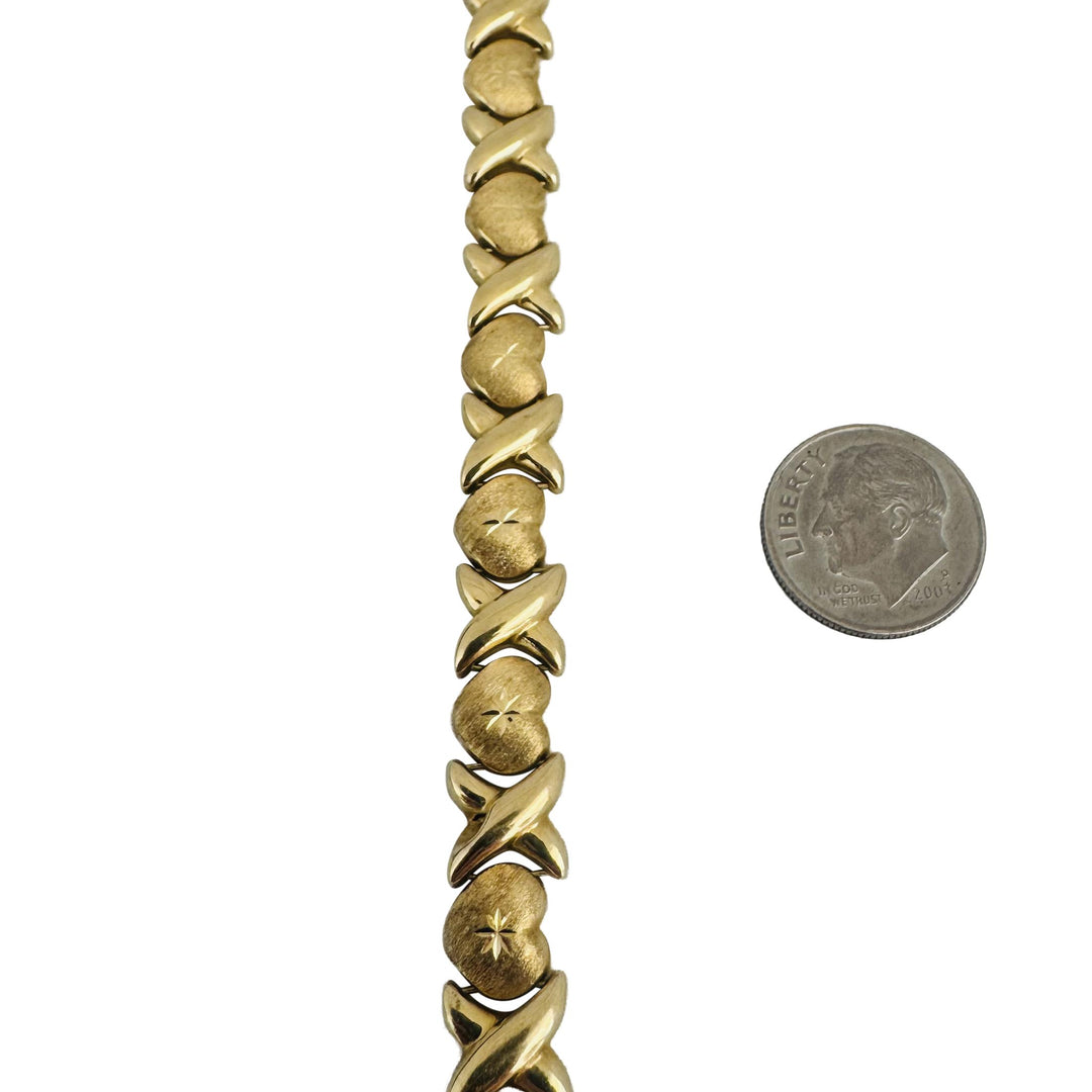 14k Yellow Gold 11g Vintage 9mm XO Hugs and Kisses Link Bracelet 7.5"