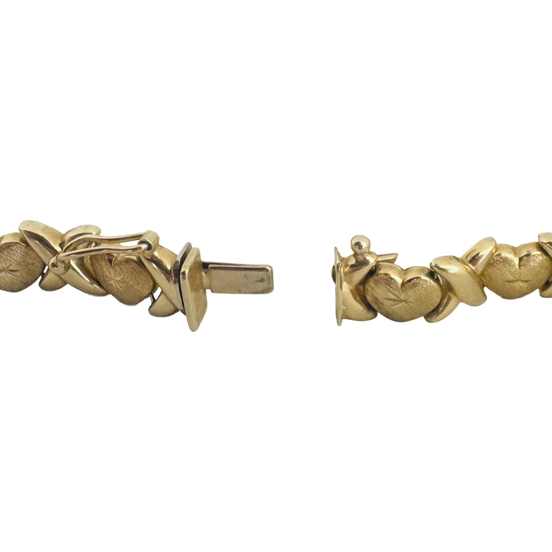 14k Yellow Gold 11g Vintage 9mm XO Hugs and Kisses Link Bracelet 7.5"