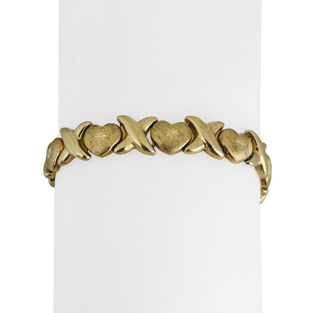14k Yellow Gold 11g Vintage 9mm XO Hugs and Kisses Link Bracelet 7.5"