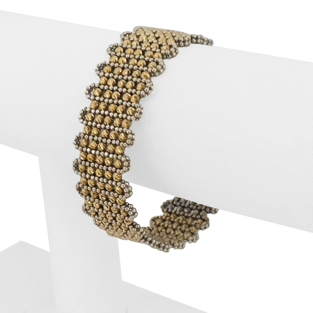 18k Yellow and White Gold 27g Beaded Flex Cuff Bracelet Italy 6.5"