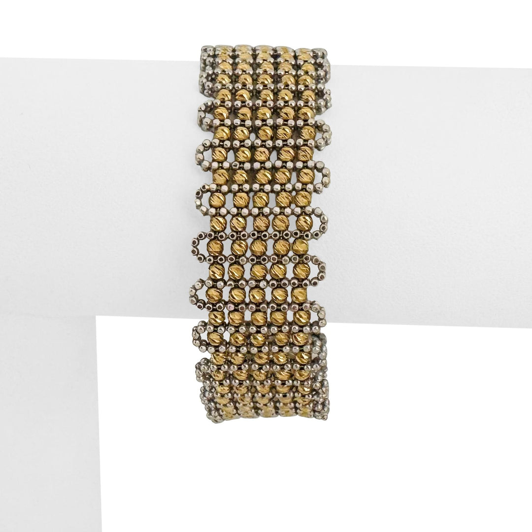 18k Yellow and White Gold 27g Beaded Flex Cuff Bracelet Italy 6.5"