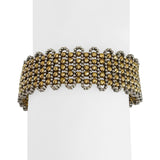 18k Yellow and White Gold 27g Beaded Flex Cuff Bracelet Italy 6.5"