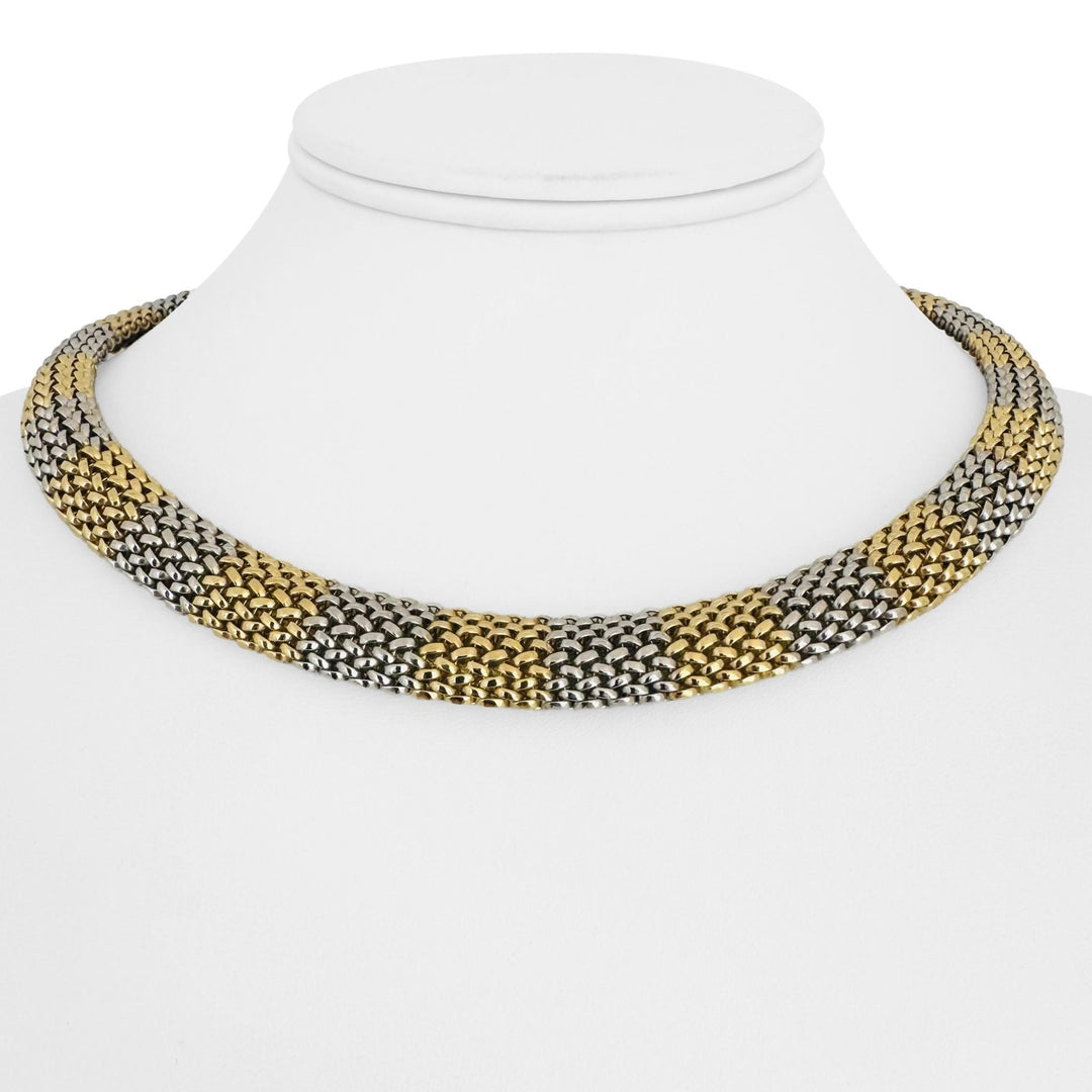 14k Yellow and White Gold 37.6g Heavy Ladies 11mm Mesh Link Necklace 17"