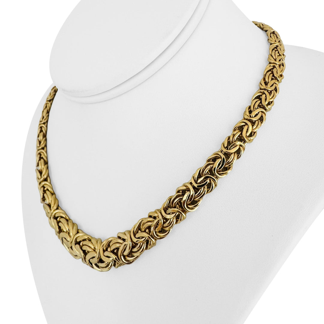 14k Yellow Gold 21.5g Vintage Graduated Byzantine Link Necklace Italy 17"