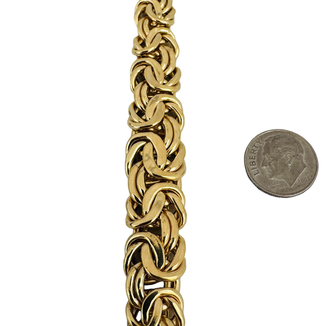 14k Yellow Gold 21.5g Vintage Graduated Byzantine Link Necklace Italy 17"
