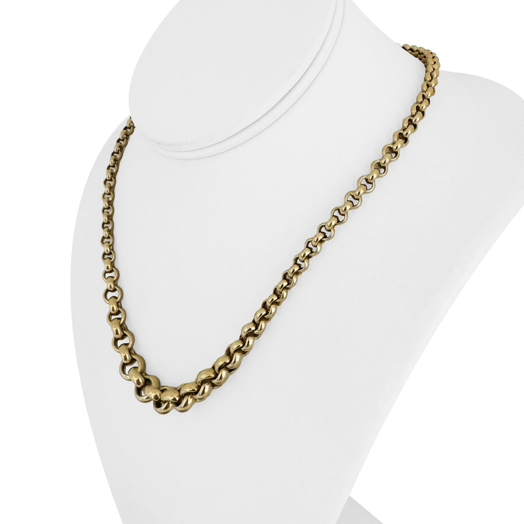 14k Yellow Gold 17.5g Vintage Graduated Rolo Link Necklace Turkey 18"