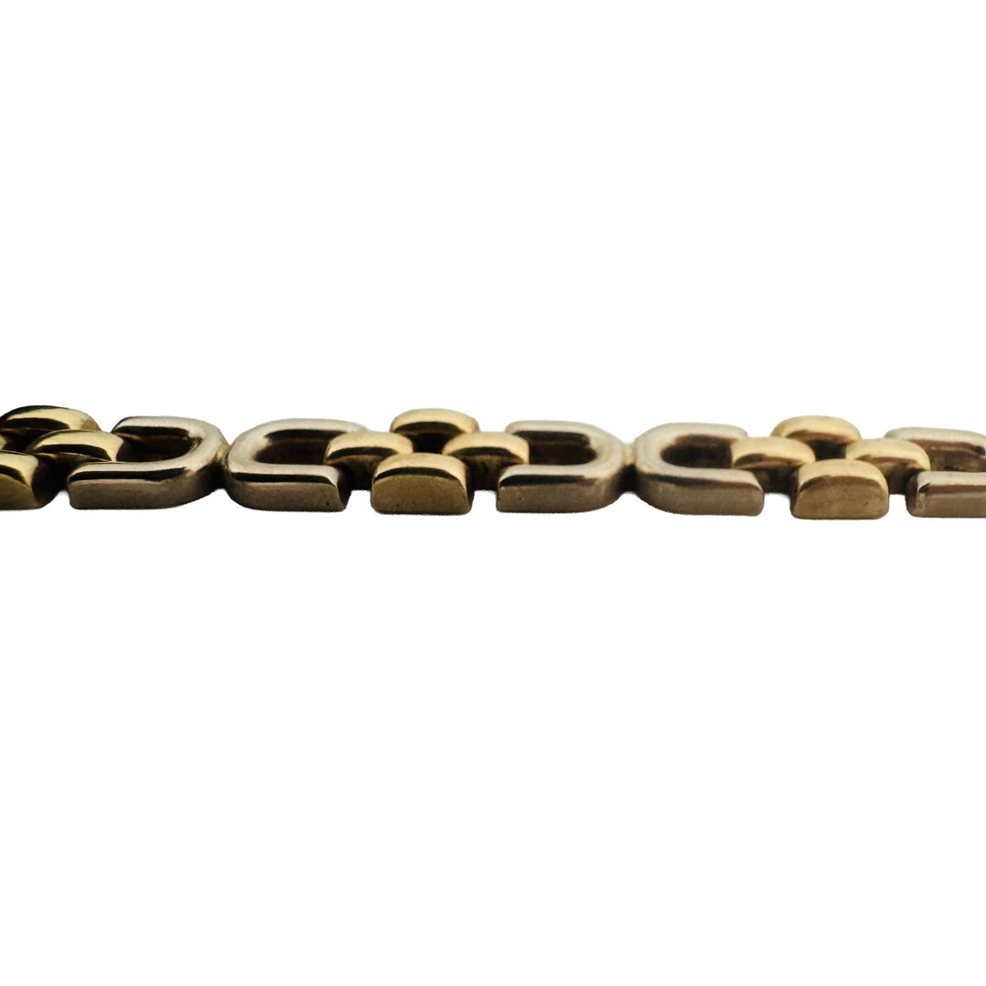 14k Yellow and White Gold 13.2g Vintage 7mm Fancy Link Bracelet Italy 7.75"