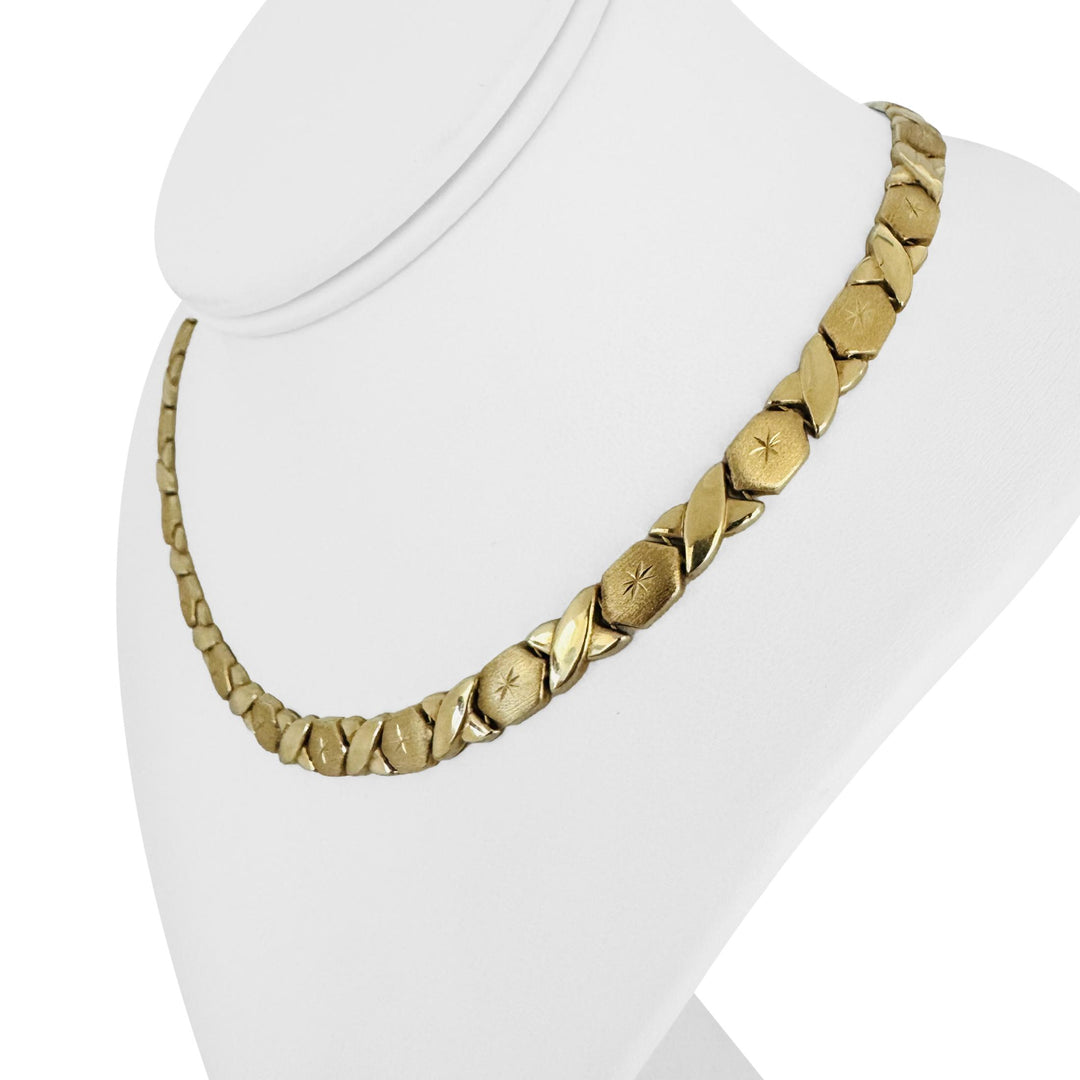 14k Yellow Gold 19.6g Ladies Vintage Hugs and Kisses XO Link Necklace 17.5"
