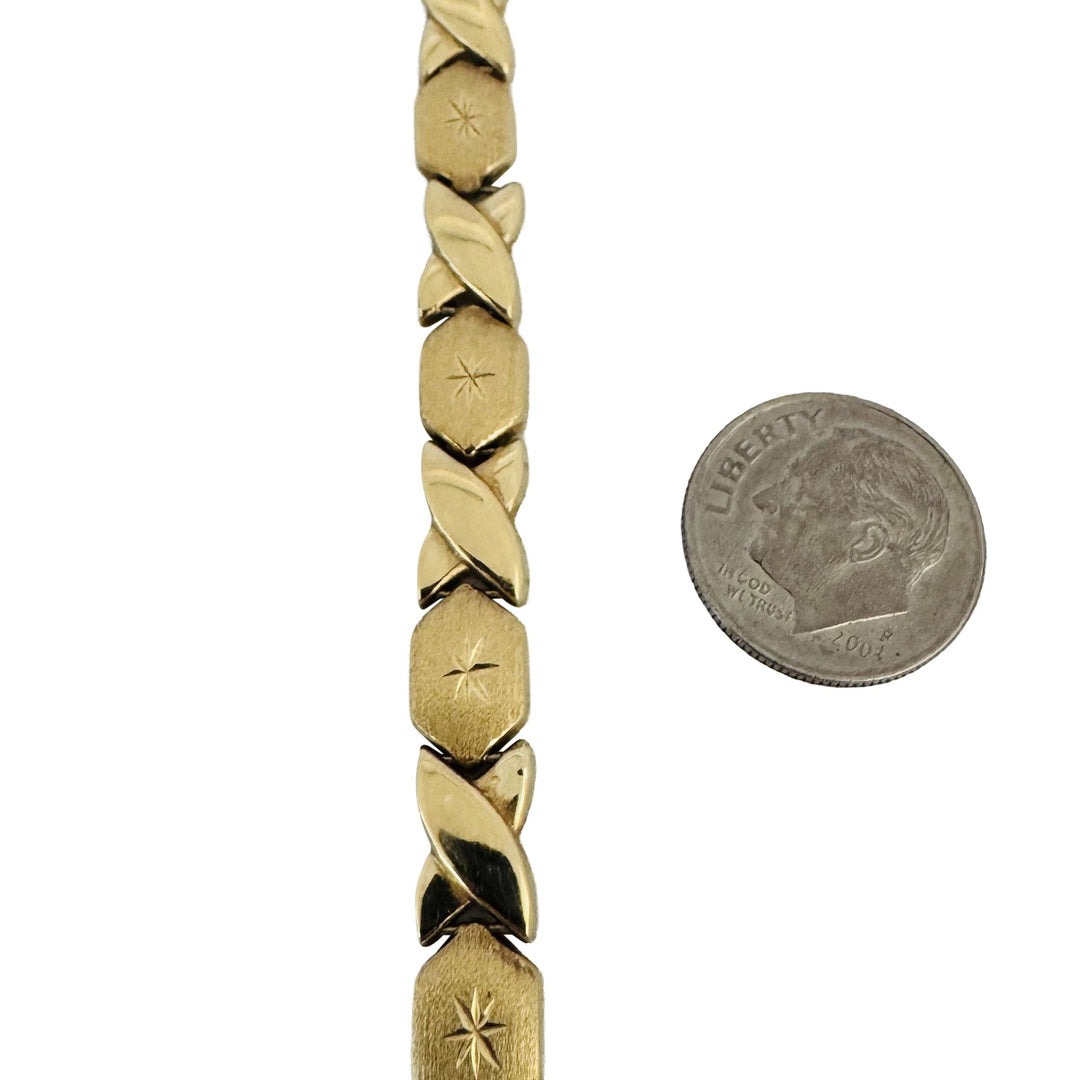 14k Yellow Gold 19.6g Ladies Vintage Hugs and Kisses XO Link Necklace 17.5"