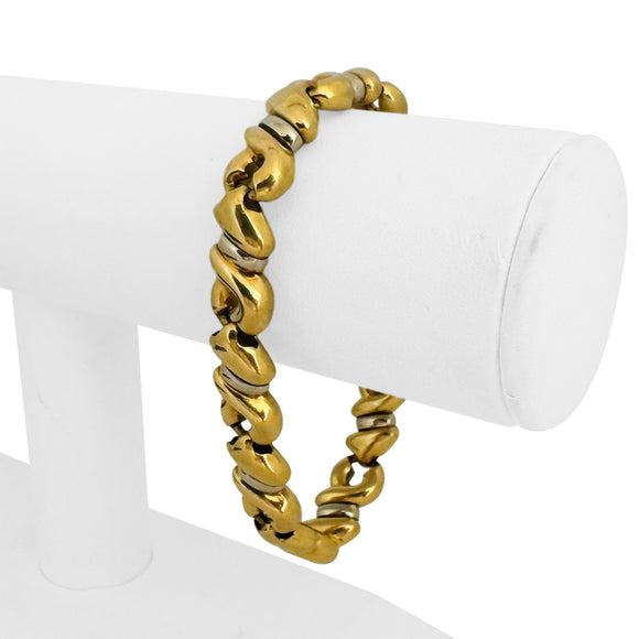 18k Yellow and White Gold 24.6g Ladies Vintage Fancy Link Bracelet Italy 8
