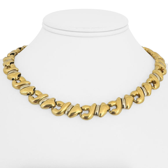 18k Yellow and White Gold 48.6g Vintage Thick Fancy Link Necklace Italy 16.5