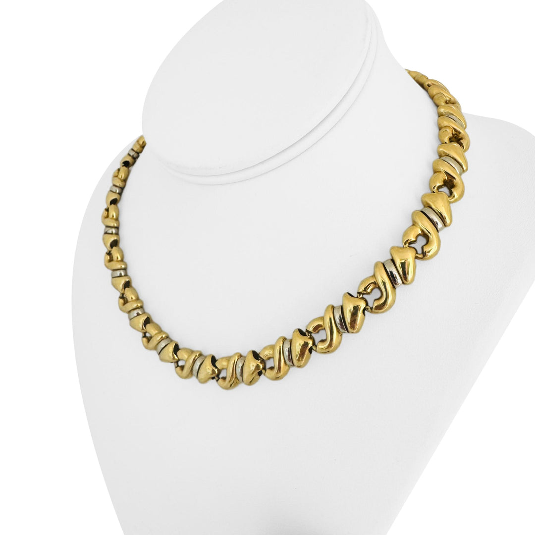 18k Yellow and White Gold 48.6g Vintage Thick Fancy Link Necklace Italy 16.5"