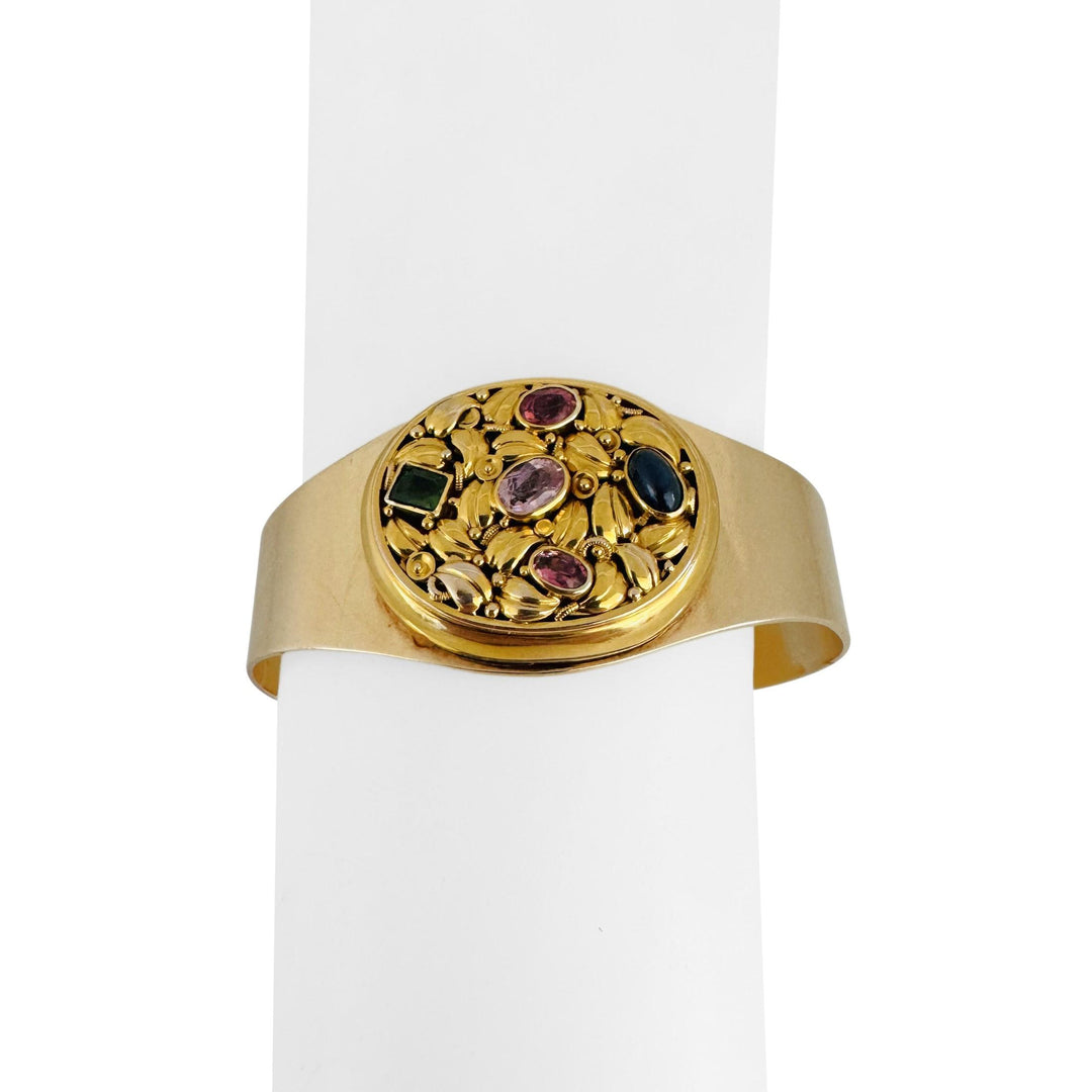 14k Yellow Gold and Multi Gemstone 43.3g Solid Heavy Cuff Bracelet 6.5"