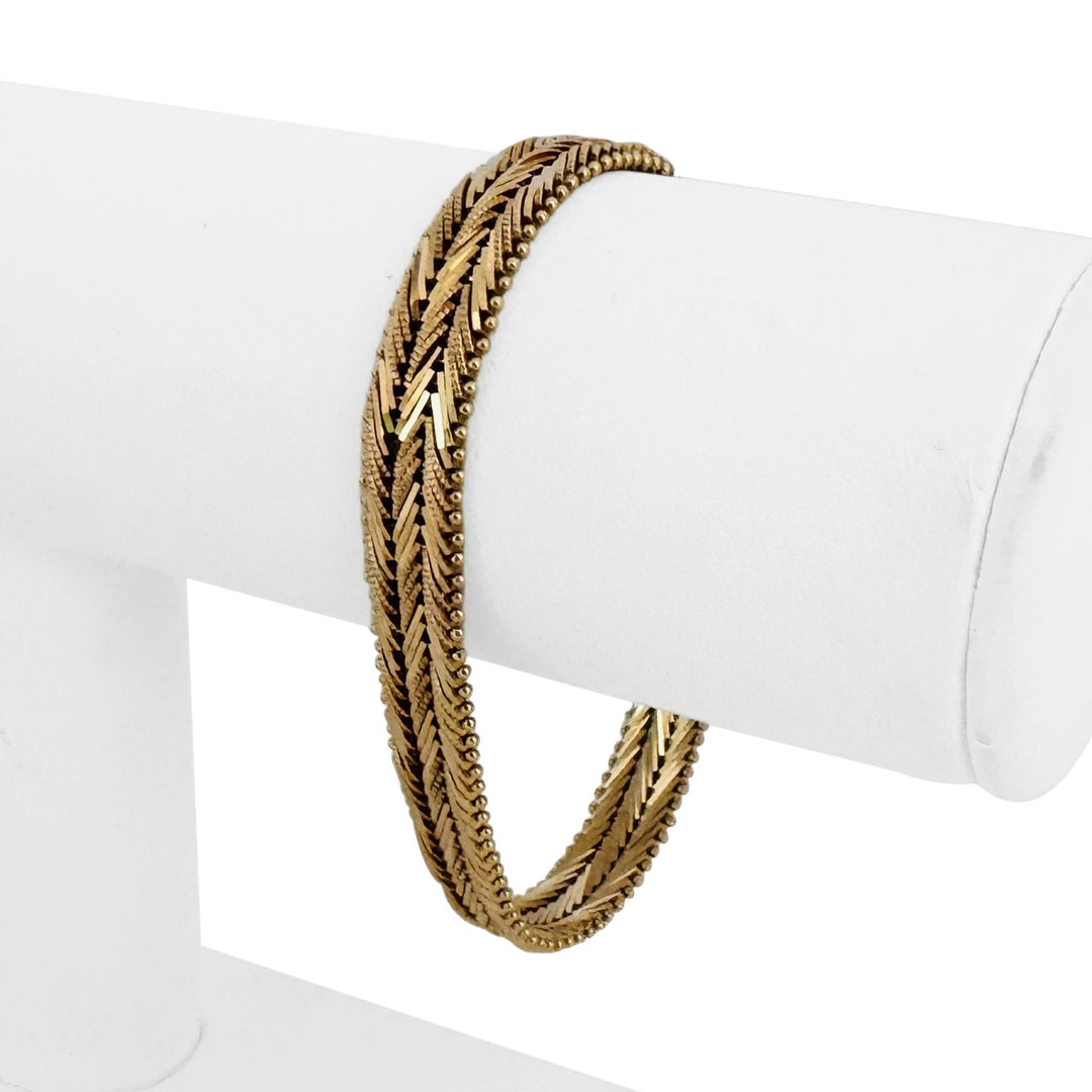 14k Yellow Gold 23.6g Solid Diamond Cut Beaded Chevron Style Link Bracelet 7"