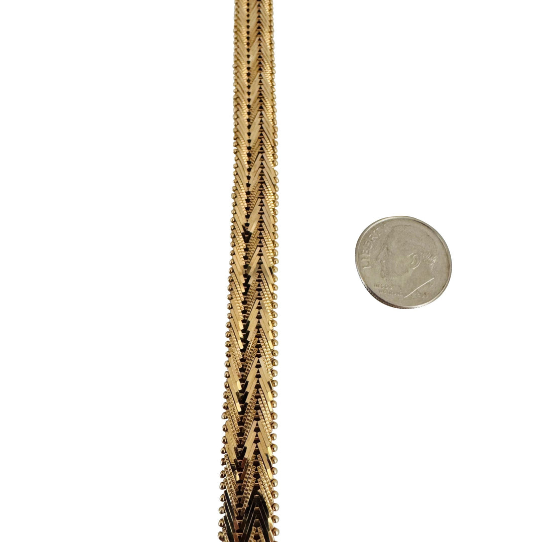 14k Yellow Gold 23.6g Solid Diamond Cut Beaded Chevron Style Link Bracelet 7"