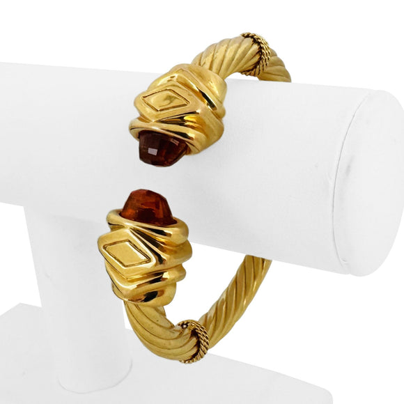 14k Yellow Gold and Citrine 20g Twisted Thick Cable Cuff Bracelet Italy 6.75