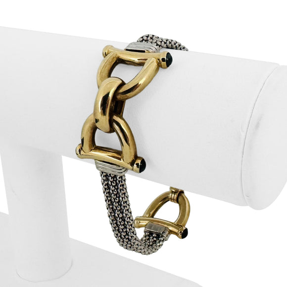 14k White and Yellow Gold 23g Three Strand Popcorn Link Buckle Bracelet 7.25