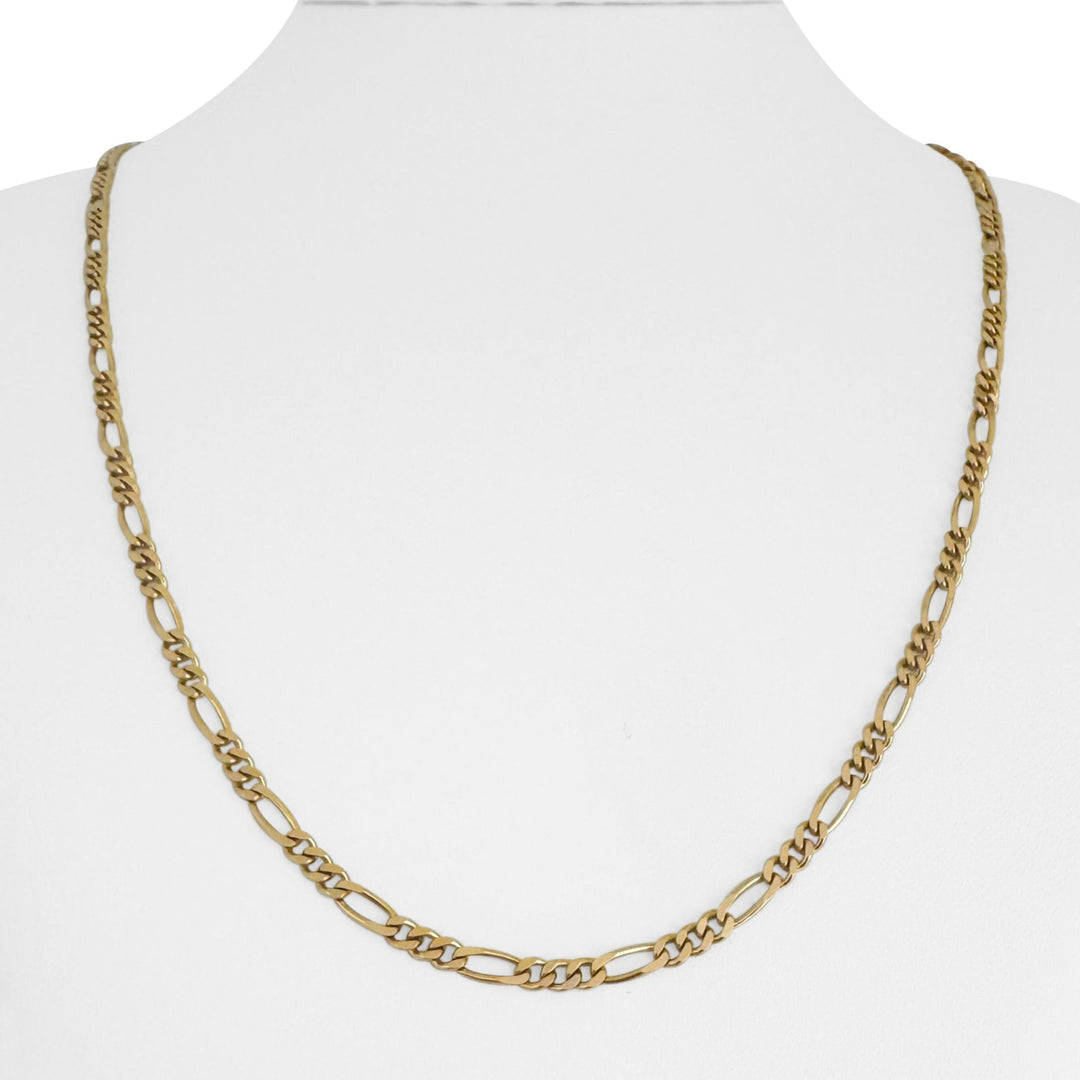 19k Portuguese Yellow Gold 12.5g Solid 3.5mm Figaro Link Chain Necklace 21.5"