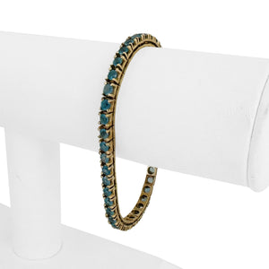 14k Yellow Gold and 7.2cttw Blue Topaz 15.4g Solid Tennis Bracelet Italy 7.25"