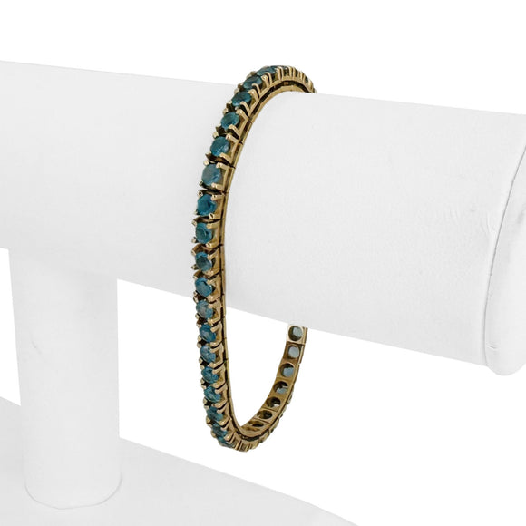 14k Yellow Gold and 7.2cttw Blue Topaz 15.4g Solid Tennis Bracelet Italy 7.25