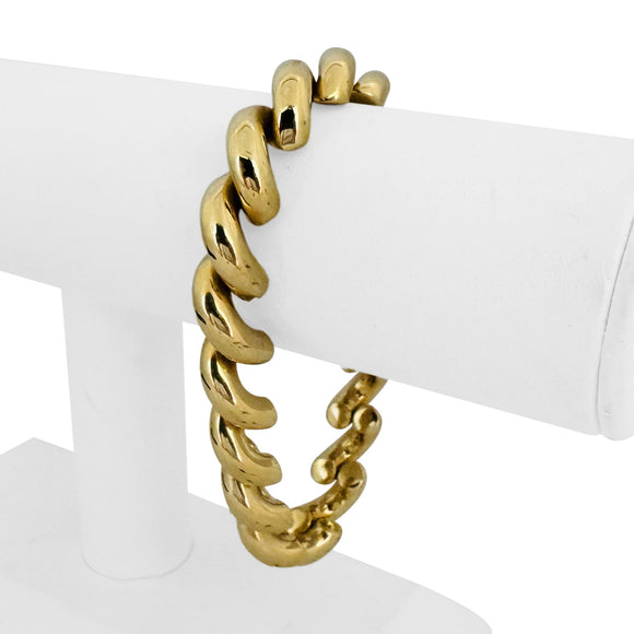 14k Yellow Gold 31g Heavy Polished 11mm San Marco Link Bracelet Italy 8.25