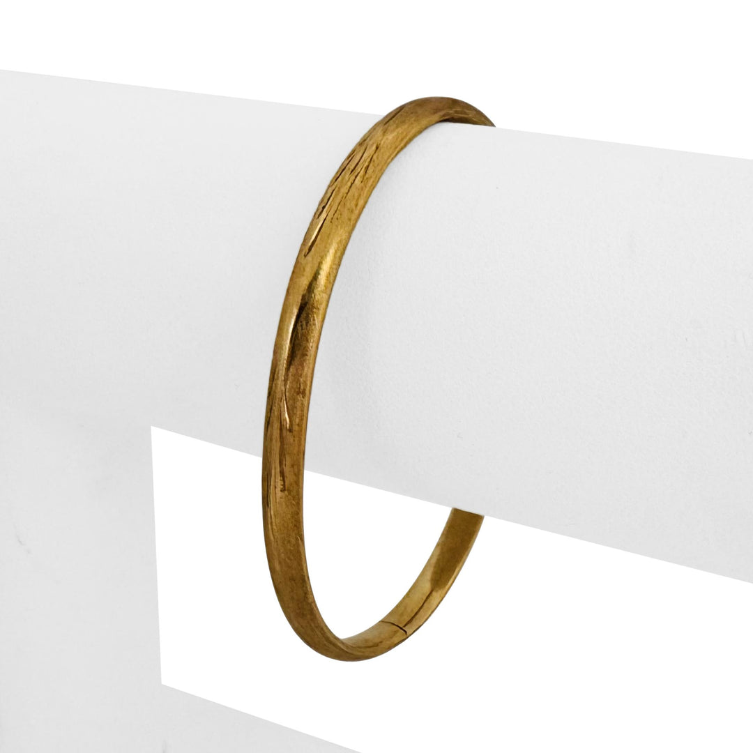 14k Yellow Gold 5.4g Vintage Ladies Etched Floral Oval Bangle Bracelet 7"