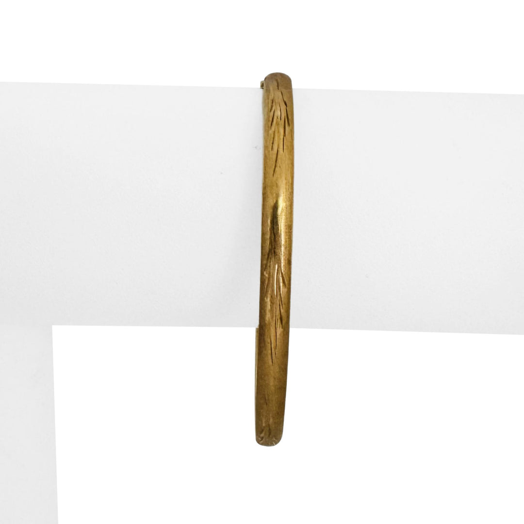 14k Yellow Gold 5.4g Vintage Ladies Etched Floral Oval Bangle Bracelet 7"