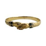 14k Yellow Gold and Emerald 33.7g Solid Heavy Vintage Bangle Bracelet 6.75"