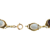 14k Yellow Gold Garnet and Moonstone 16.2g Vintage Link Bracelet 7"