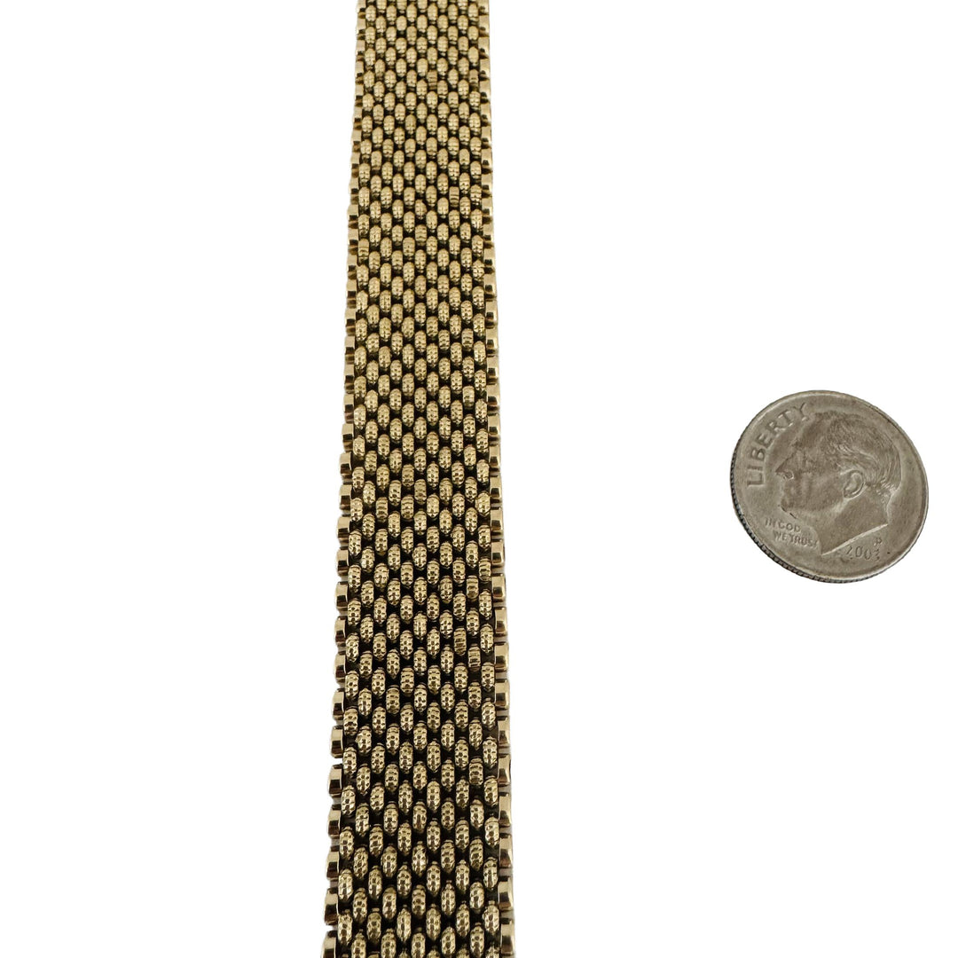 14k Yellow Gold 30.6g Heavy Solid Vintage 15mm Mesh Link Bracelet 7.25"