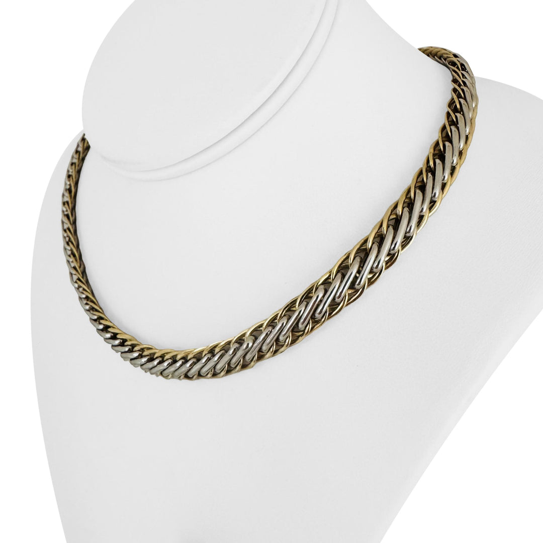 14k Yellow and White Gold 24g Ladies Screw Motif Greek Key Link Necklace 15.5"