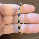 14k Yellow Gold Blue Sapphire and Diamond 10.7g Vintage Bangle Bracelet 6.5"