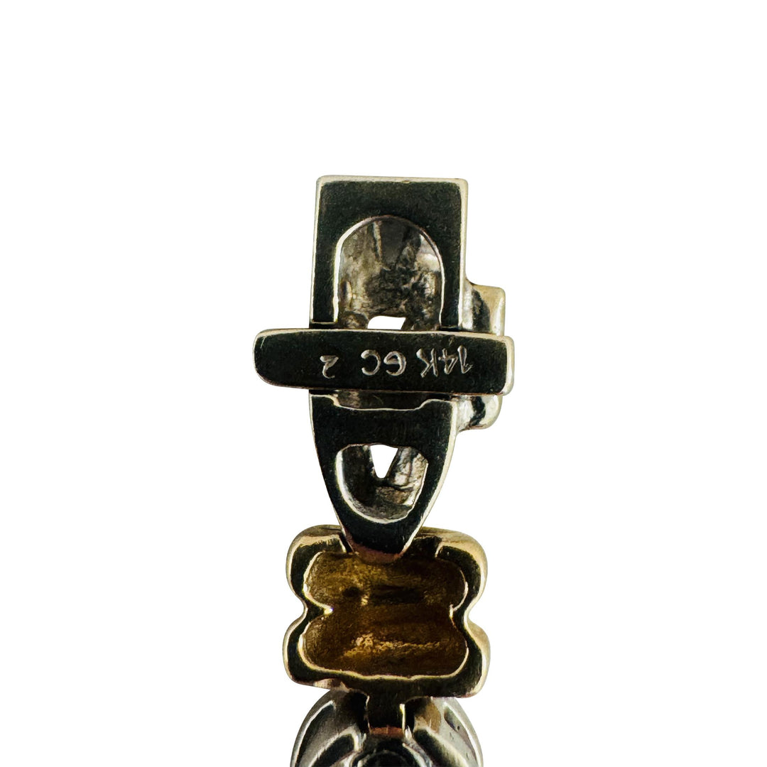 14k White and Yellow Gold Bezel Set Diamond Station Fancy Link Bracelet 7"