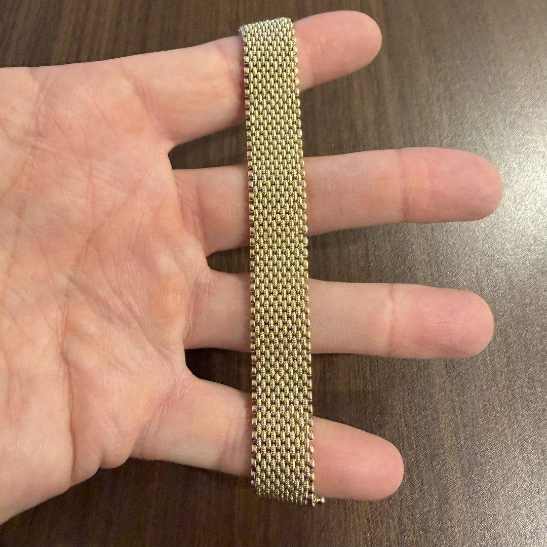 14k Yellow Gold 30.6g Heavy Solid Vintage 15mm Mesh Link Bracelet 7.25"
