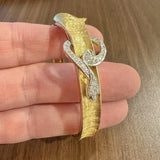 14k Yellow and White Gold Diamond Vintage Solid Fancy Bangle Bracelet 6.75"