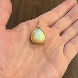 14k Yellow Gold 11.35ct Pear Opal and Diamond Halo Pendant 1.4"