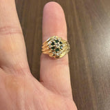 14k Yellow Gold Emerald and Diamond Vintage Cluster Ring Size 5.75
