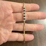 14k Yellow Gold Sapphire and Diamond Bar Station Link Bracelet 6.5"