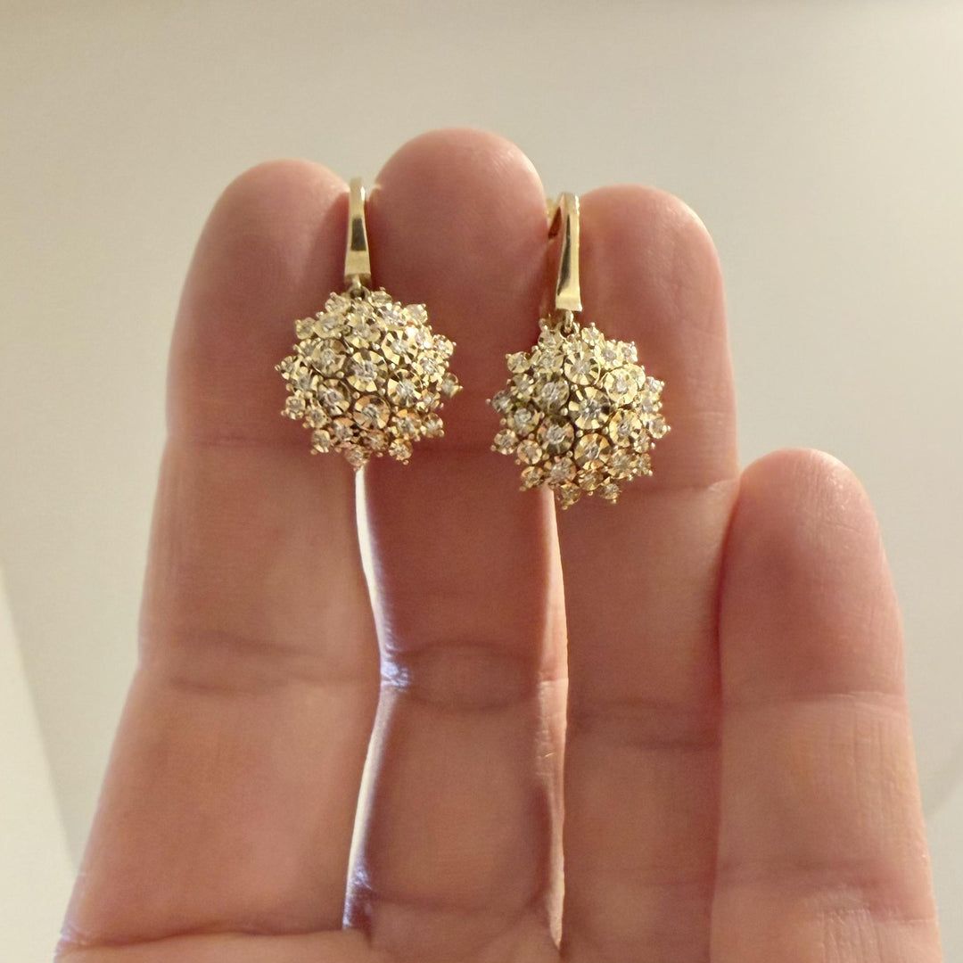 14k Yellow Gold and 0.50cttw Diamond Floral Drop Dangle Earrings 1.2"