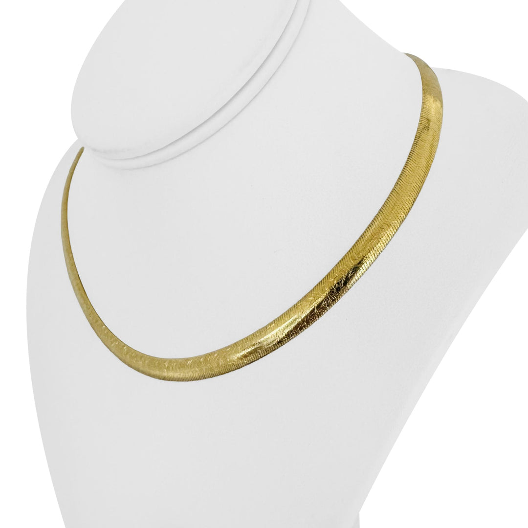 14k Yellow Gold 11.2g Solid Silky Thin Etched Omega Link Necklace Italy 17"