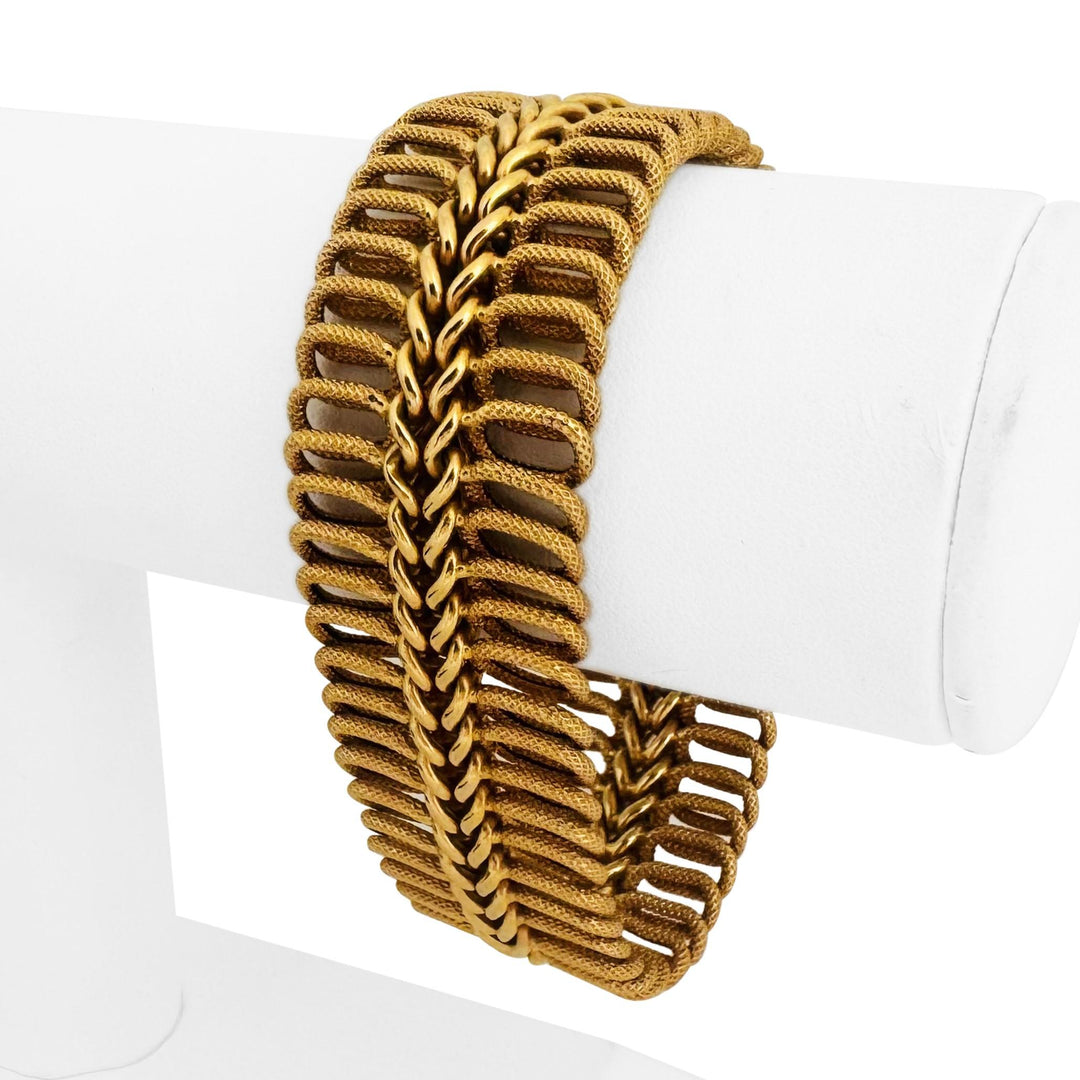 18k Yellow Gold 35.3g Vintage UnoAErre 24mm Wide Fancy Link Bracelet Italy 7.5"