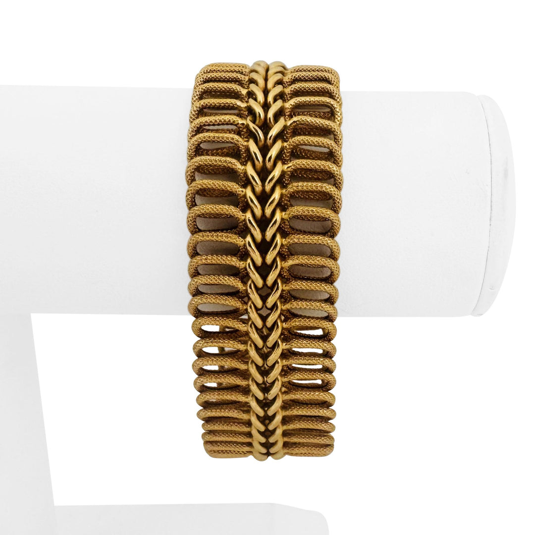 18k Yellow Gold 35.3g Vintage UnoAErre 24mm Wide Fancy Link Bracelet Italy 7.5"